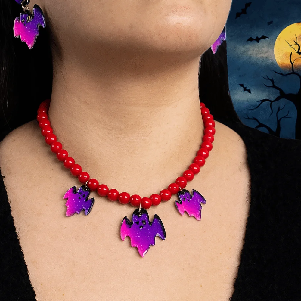 Acryl Halloween Schmuck Sets Einstellbare Dress Up Fledermaus Geist Schmuck Sets Handgemachte Ästhetische Halsband Halskette Ohrring Set