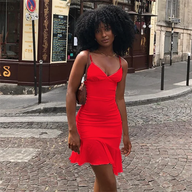 totatoop lace up v neck ruched bodycon mini dress Elegant White Bodycon Dress Women V Neck Ruffles Sleeveless Sexy Dress  Women Summer Vintage Dresses for Women Party Robes 21758