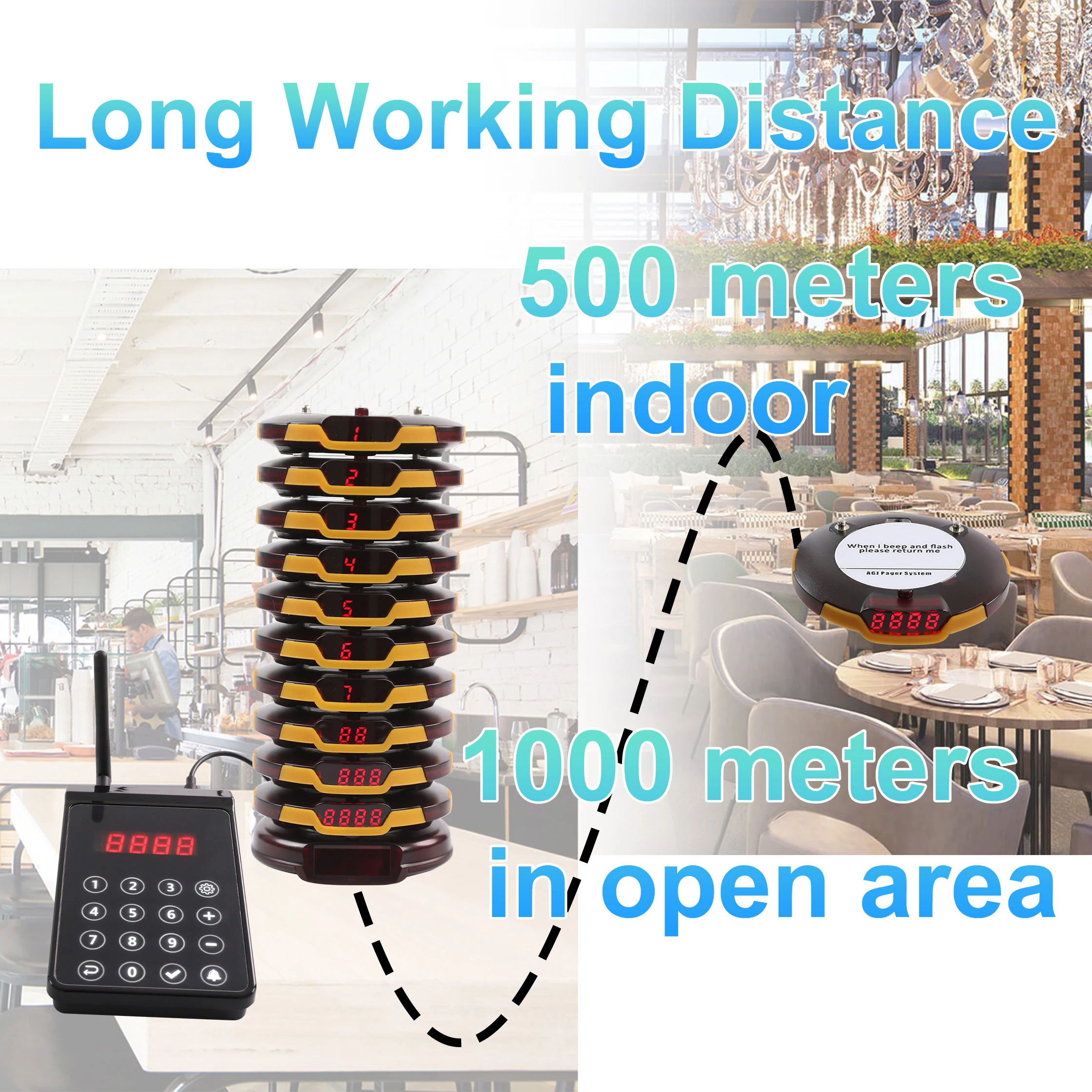 New Arrival Wireless Restaurant Pager System Long Range 1000 Meters Food Pager For Cafe Church Clinic Food Court Food Truck