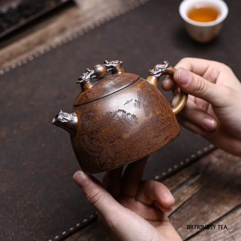 

310ml Yixing Handmade Purple Clay Teapot Household Beauty Tea Pot Tradition Hand-carved Dragon Kettle Chinese Zisha Tea Set