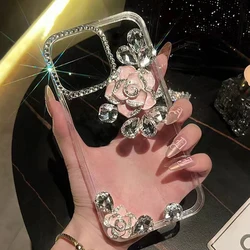 Sunjolly Camellia Rhinestone Case for Samsung Galaxy S24 Plus S23 Ultra S22 S21 FE S20 Plus Phone Cover Diamond Crystal Cases