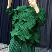 Miyake Pleated T-shirt Casual Fold Top 2025 Summer New Round Neck T-shirt Irregular Large Size Loose Women's Pleat Clothing - Image 5