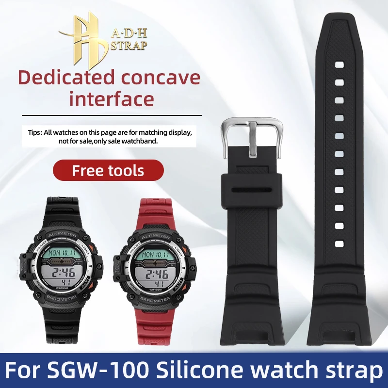 For Casio G-shock Series SGW-100 Silicone Watchband  Waterproof Sports Bracelet sgw-100 Black Red Watch Strap Soft