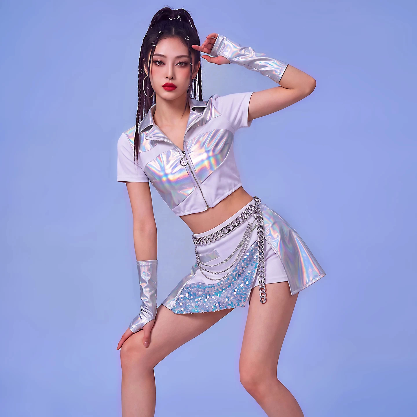 Sliver Kpop Outfits For Girls Group Jazz Dance Performance Stage Costumes Women Gogo Dancers Nightclub Bar Dhip Hop Wear XH5437