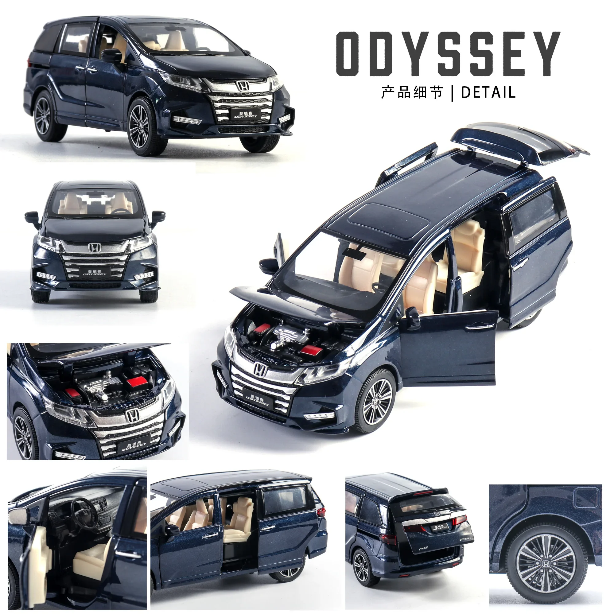 1:32 Honda Odyssey high simulation 2019 children\'s toy alloy nanny car with sound and light door model for children gifts A105