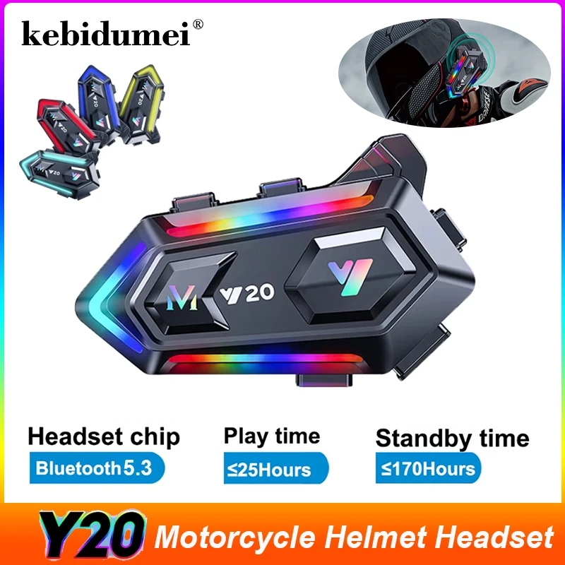 

Y20 Motorcycle Navigation Bluetooth5.3 Helmet Headset Handsfree Call Wireless Noise Reduction Waterproof Earphone with RGB Light