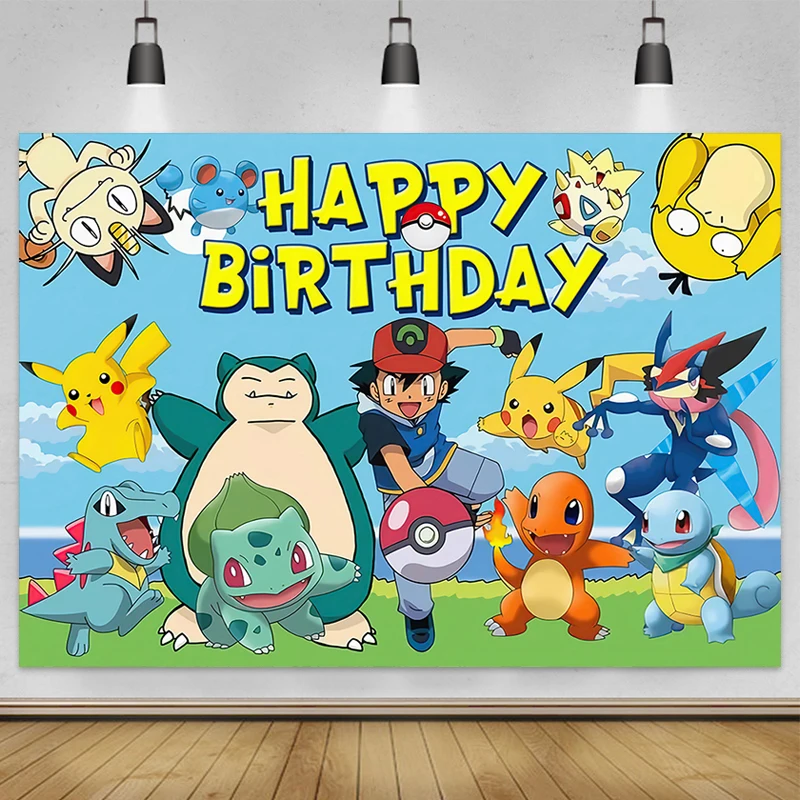 Pokemon Pikachu Birthday Party Backdrop Cartoon Baby Shower Background Photography Wall Photo Studio Banner Decor For Boy Gift
