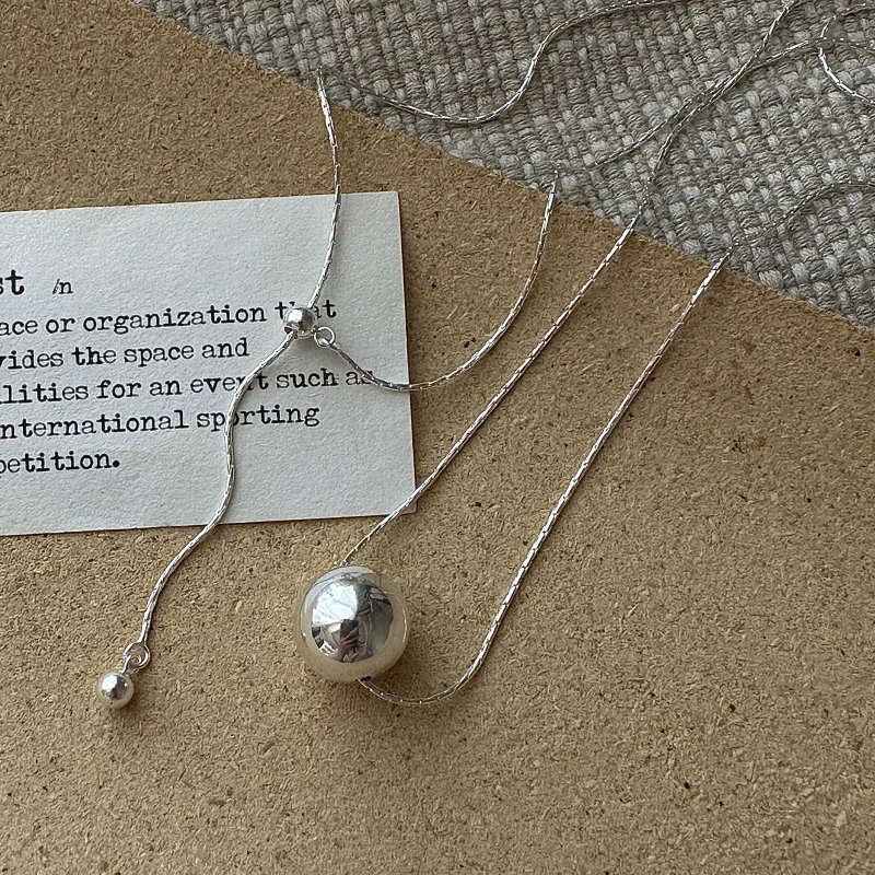 

[Cciris.Com] S925 Silver Bead Adjustable Necklace Japanese Vintage Minimalist Wholesale Dainty Layering Jewelry for Women