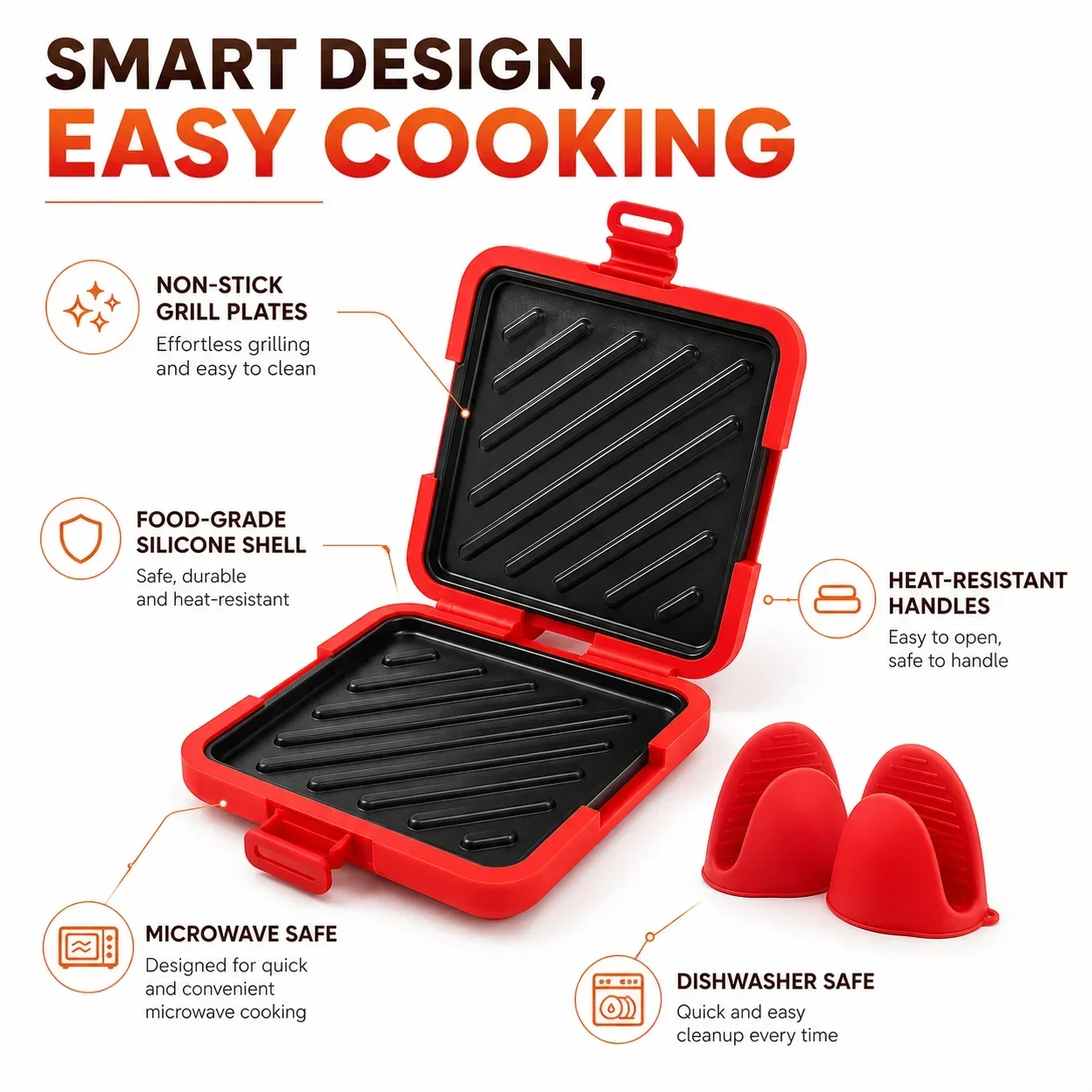 Microwave Sandwich Maker Non Stick Toastie Grill Pan With Silicone Mitts Removable Baking Plates For Fast Breakfast