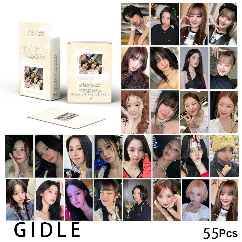 55Pcs/Set KPOP (G)I-DLE HD Photocards INS Style Laser LOMO Cards Yuqi Shuhua Minnie Soyeon Miyeon Boxed Postcard Fans Collection