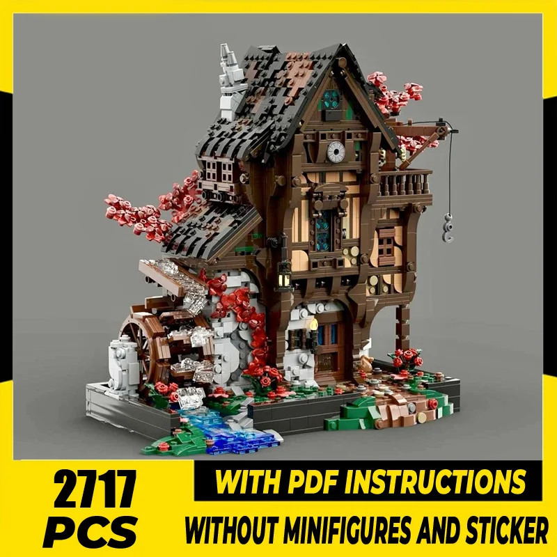 

Moc Building Blocks Watermill - Medieval Fantasy Display Series Model Technology Bricks DIY Assembly Castle Set Gift Holiday Toy