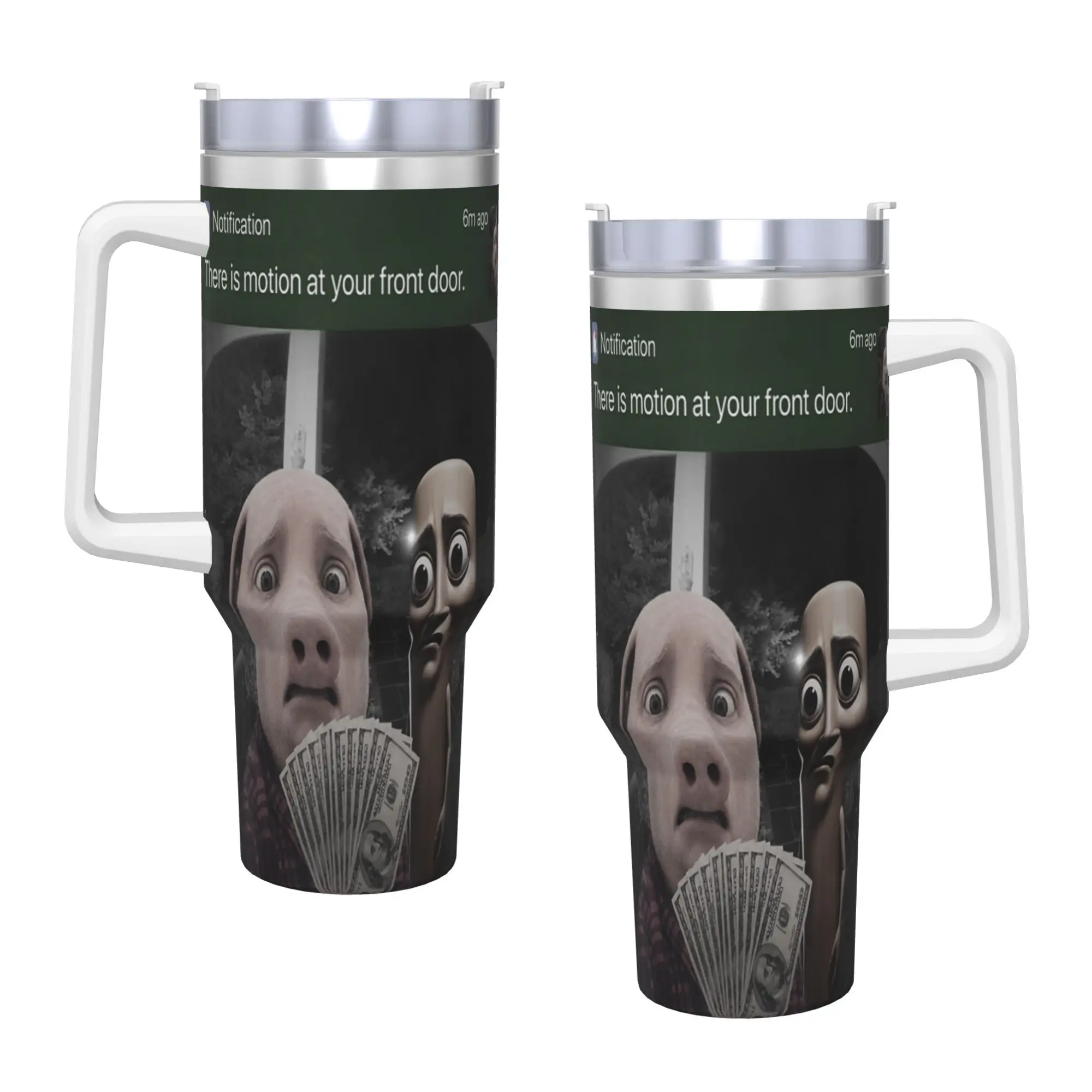 Stainless Steel Tumbler John Pork and Tung Tung Tung Sahur Front Door Motion Coffee Mug Keep Heat Hot Drinks Mugs Cup