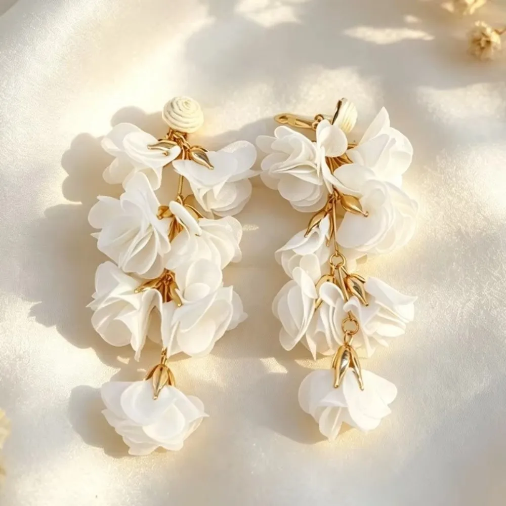 Ethnic Style Tassel Earrings Exaggerated Style Colorful Design Flower Earrings Clip On Closure Tassel Detail Clip On Earrings