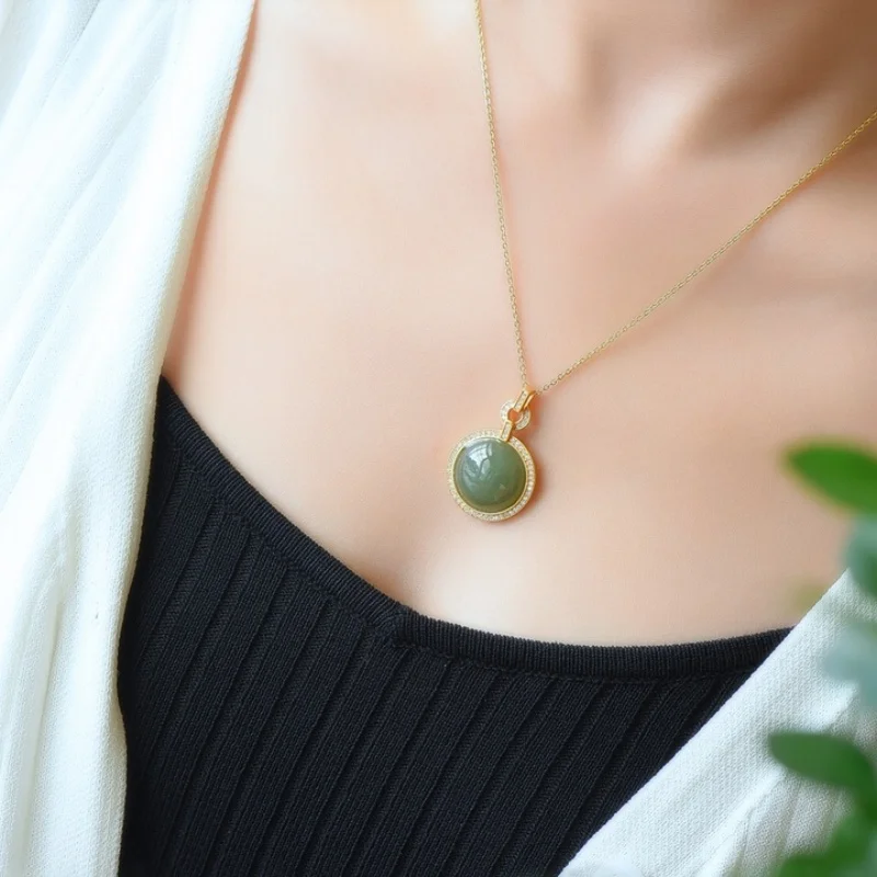 SGARIT 925 Sterling Silver Inlaid Hetian Qinghai Green Jade Pendant Minimalist Modern Necklace for Women Luxury Gift