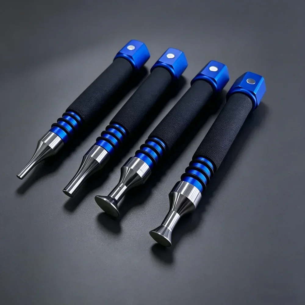 4PCS Car Body Dent Knockout Pen with 3/5/9/12mm Tips Aluminum & Titanium Alloy Paintless Dent Repair Tools for Auto Dent Removal