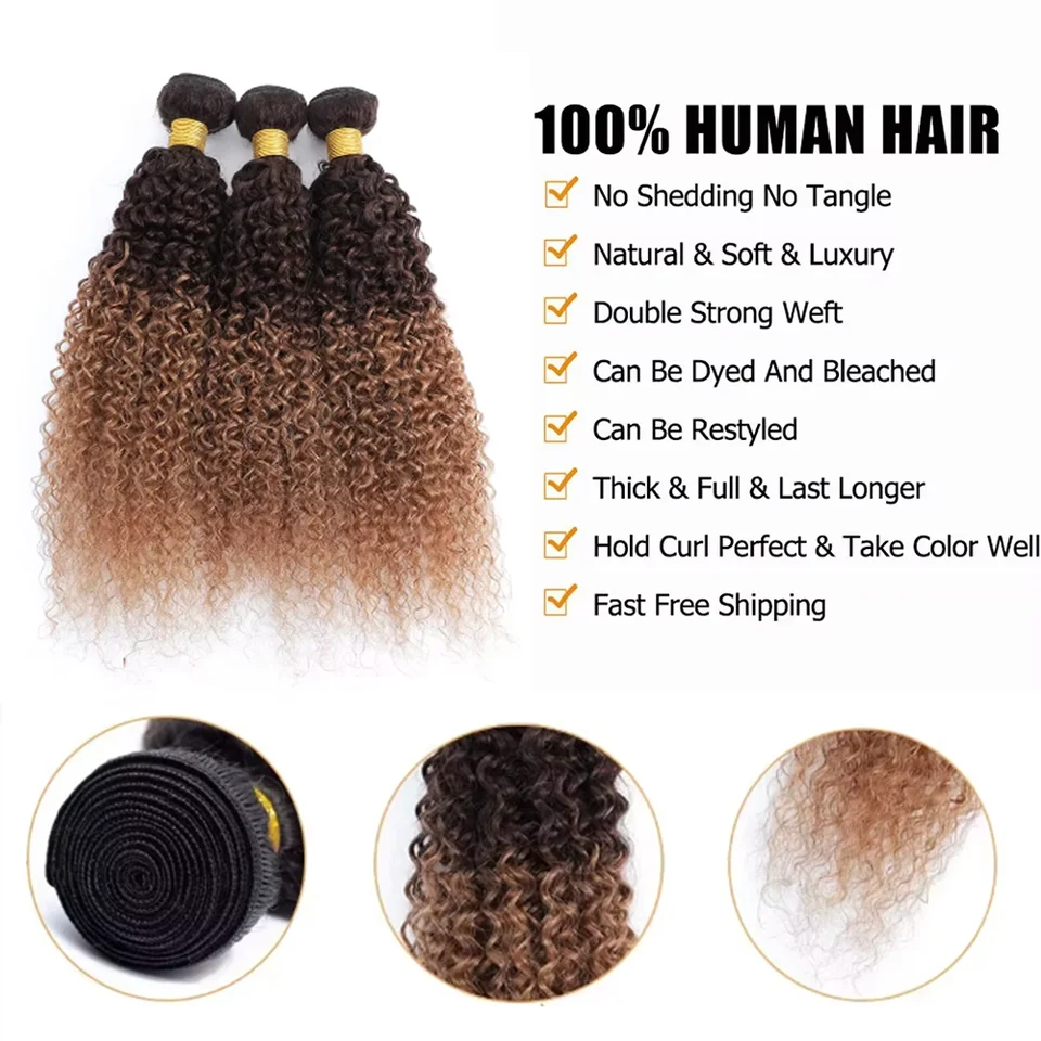 Paquete de 1, 3 o 4 cabellos humanos kinky curly 100% humano, extensiones de cabello birmano curly, cabello brasileño virgen Remy 3