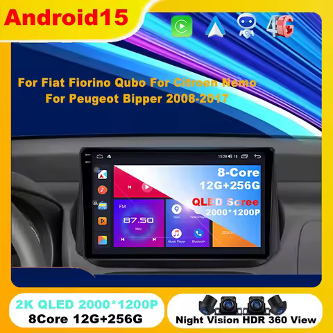 Android 15 For Fiat Fiorino Qubo For Citroen Nemo For Peugeot Bipper 2008-2017 Car Radio Multimedia Player Navigation GPS Screen