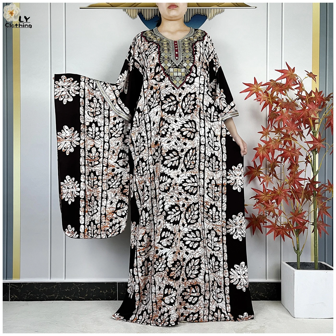 

2026 New Style Muslim Women Dress Bat Sleeve Cotton Embroider Boubou Robe Islam Casual Women Loose Maxi African Abaya Clothes