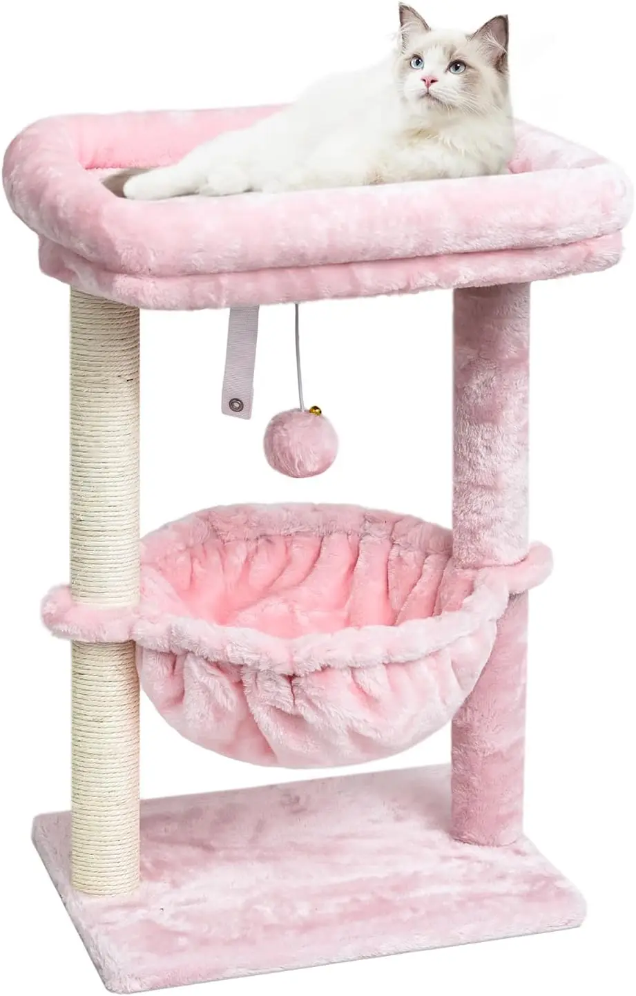 

Small Cat Tree for Indoor Cats, Activity Cat Tower with Scratching Post for Kittens, Modern Cat Furniture with Basket