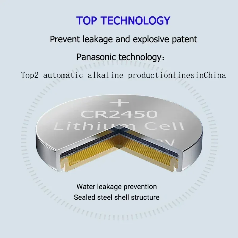 CR2450 Lithium Button Coin Cell Battery, 550mAh Capacidade, 3V, Relógio, Calculadora, Brinquedos, Carro, Remoto, 2-50Pcs