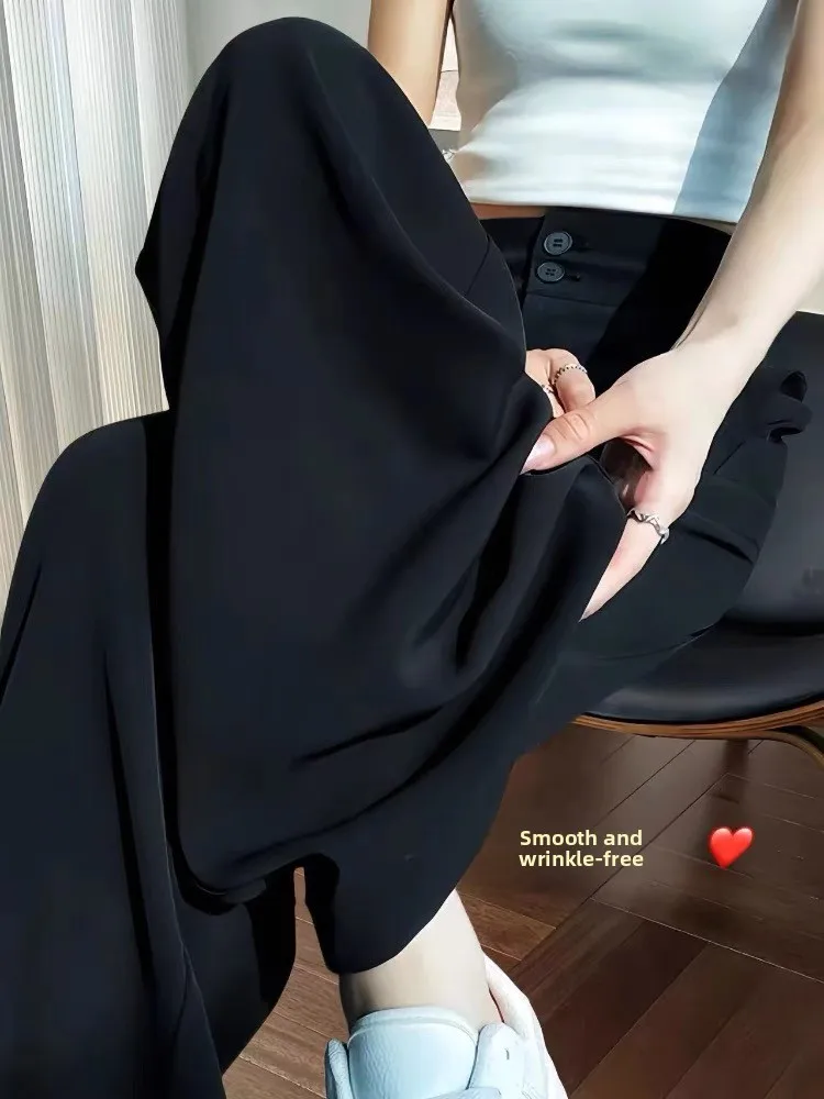 

High Waist Straight Leg Suit Pants Women's Summer 2026 New Black Drapey Wide Leg Trousers for Pear Shaped Body Casual Style
