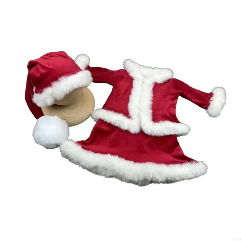 زي التقاط الصور لعيد الميلاد للرضع مع قبعة بوليستر سريعة التغيير وإغلاق سريع