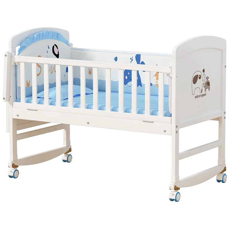 Crib solid wood European movable baby bb newborn multi-functional cradle children splicing bed