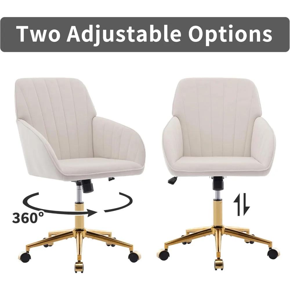 Home Office Chairs with Gold Base Upholstered Tufted Modern Height Adjustable 360 Degree Swivel Desk Chairs with Wheels