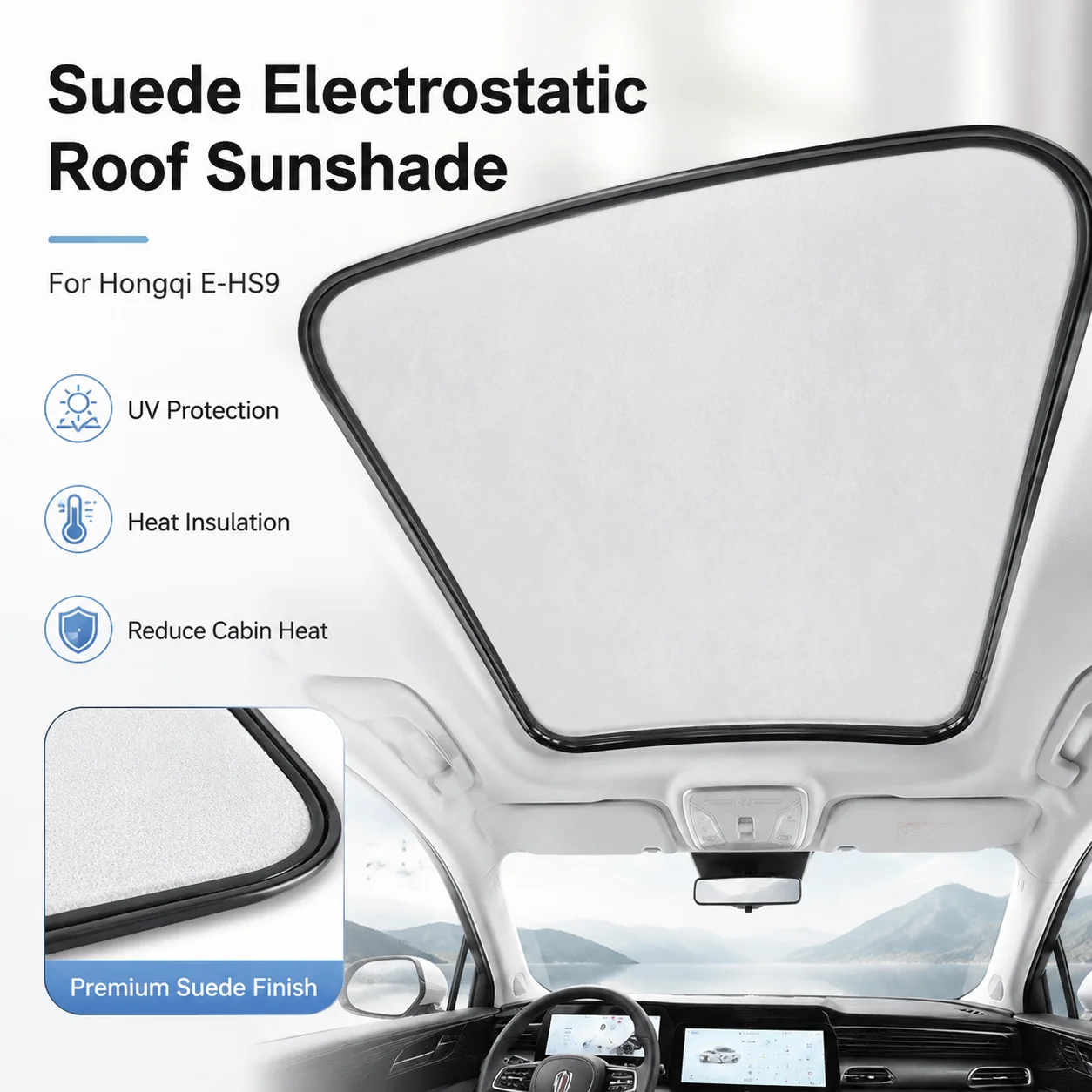 Suede Electrostatic Roof Sunshade Cover UV Protection Heat Insulation For Hongqi E-HS9 Car Interior Accessory