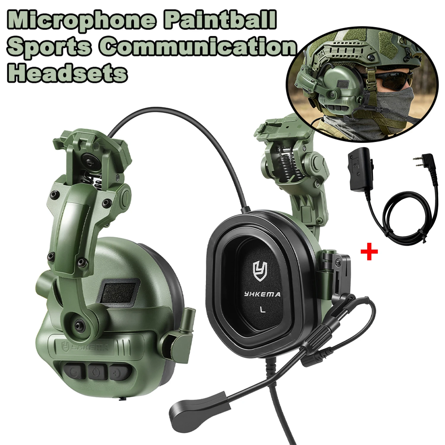 YHKEMA E90 Tactical Helmet Headphones Compatible with PTT  Adapter Active Noise Cancelling Communication Shooting Earmuff