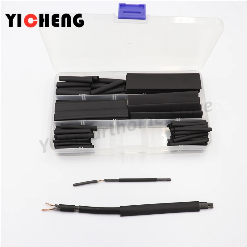 Boxed 127PCS schwarz umwelt freundliche flammschutzmittel schrumpfschlauch set 2:1 tasche schrumpfschlauch kombination