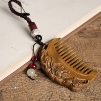 Green Sandalwood Comb, Classic Double sided Carving Mini Compact Comb Sandalwood, Bangs Comb Pocket Comb, Pendant Accessories