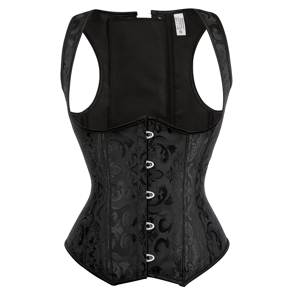 

Steampunk Underbust Corset Vest Jacquard Floral Waist Cincher Shaper Shapewear With G String