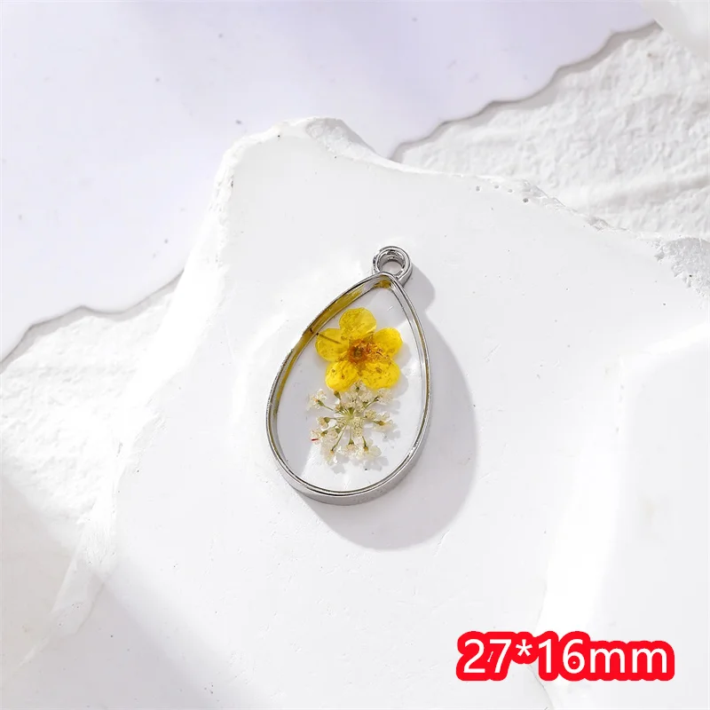 أحدث 30 قطعة/الوحدة اللون الطبيعي المجففة زهرة الأساسية الهندسة قطرة الماء شكل سبيكة العائمة المدلاة الخرز diy مجوهرات الإكسسوار #2