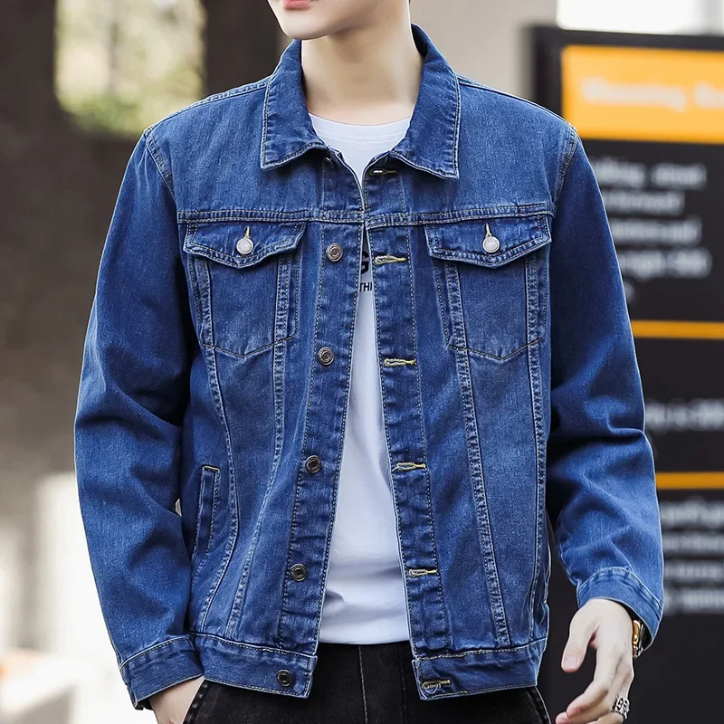 

LIBIELIY Spring Autumn New Fashion Men's Casual Single-breasted Jeans Shirts Loose Trendy Turn-down Collar Solid Color Denim Sh