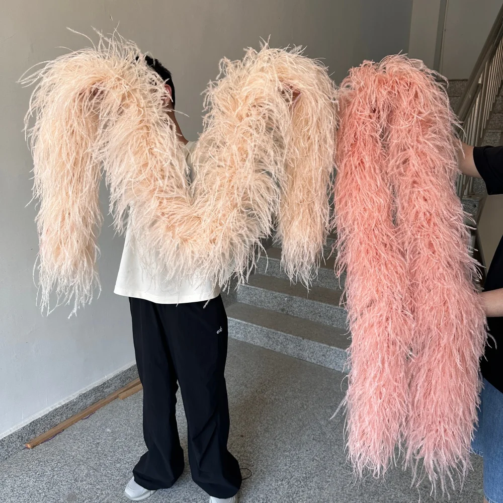 2 Meter Natural Ostrich Feathers Boa 10 Ply Ostrich Feather Trim Shawl for Crafts Sewing Wedding Party Dress Costume Decoration