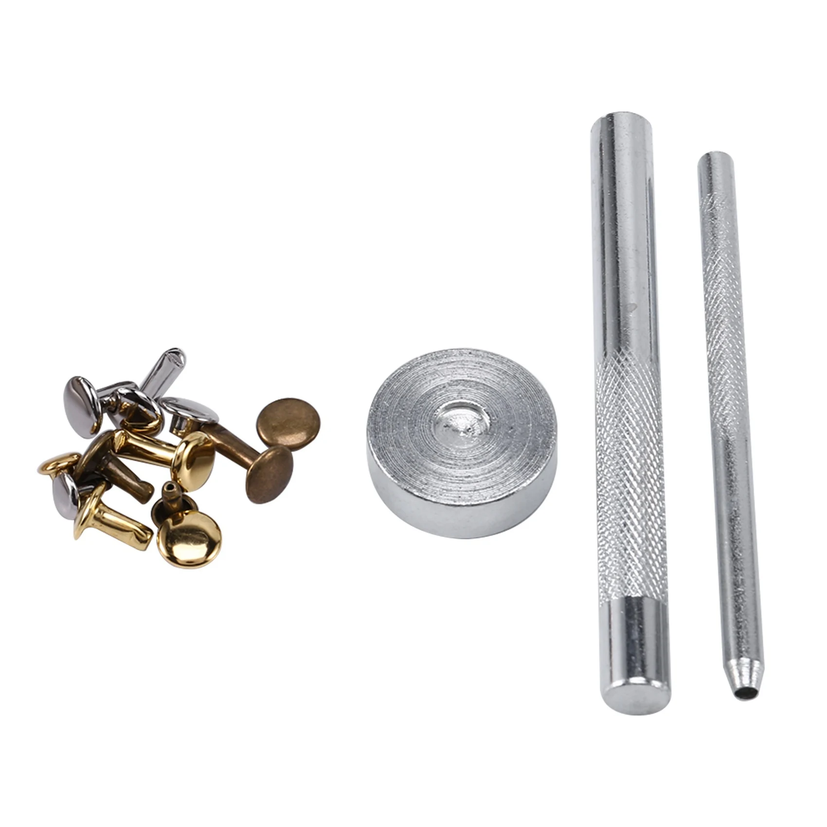 BAAG-600 Set Rivetti in pelle Rivetti a doppio cappuccio Borchie metalliche tubolari con pinze per punzonatura Set di strumenti di fissaggio