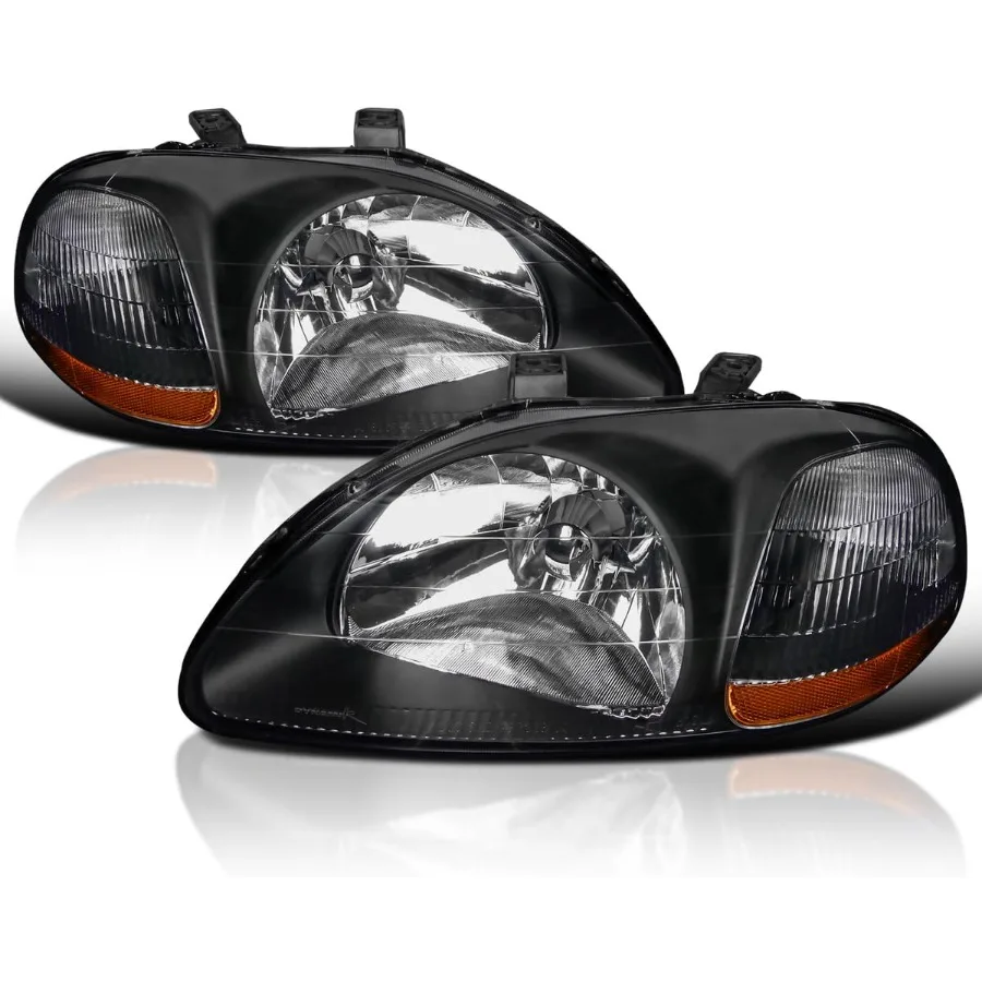 

Black Headlights Compatible with 1996-1998 Honda Civic L+R Pair Head Lights Lamps Assembly