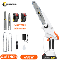 CONENTOOL 6+8 inch Cordless Electric Chainsaw Rechargeable Mini Chainsaw with 2 Battery & Chains Handheld Wood Cutter for Garden