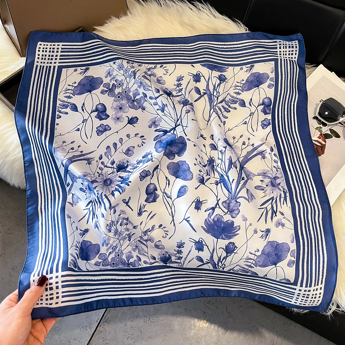 

Роскошный квадратный шарф с цветочным принтом для женщин, элегантный женский хиджаб, шейный платок, мягкая шелковистая имитация шелка, шарфы для путешествий и пляжа.