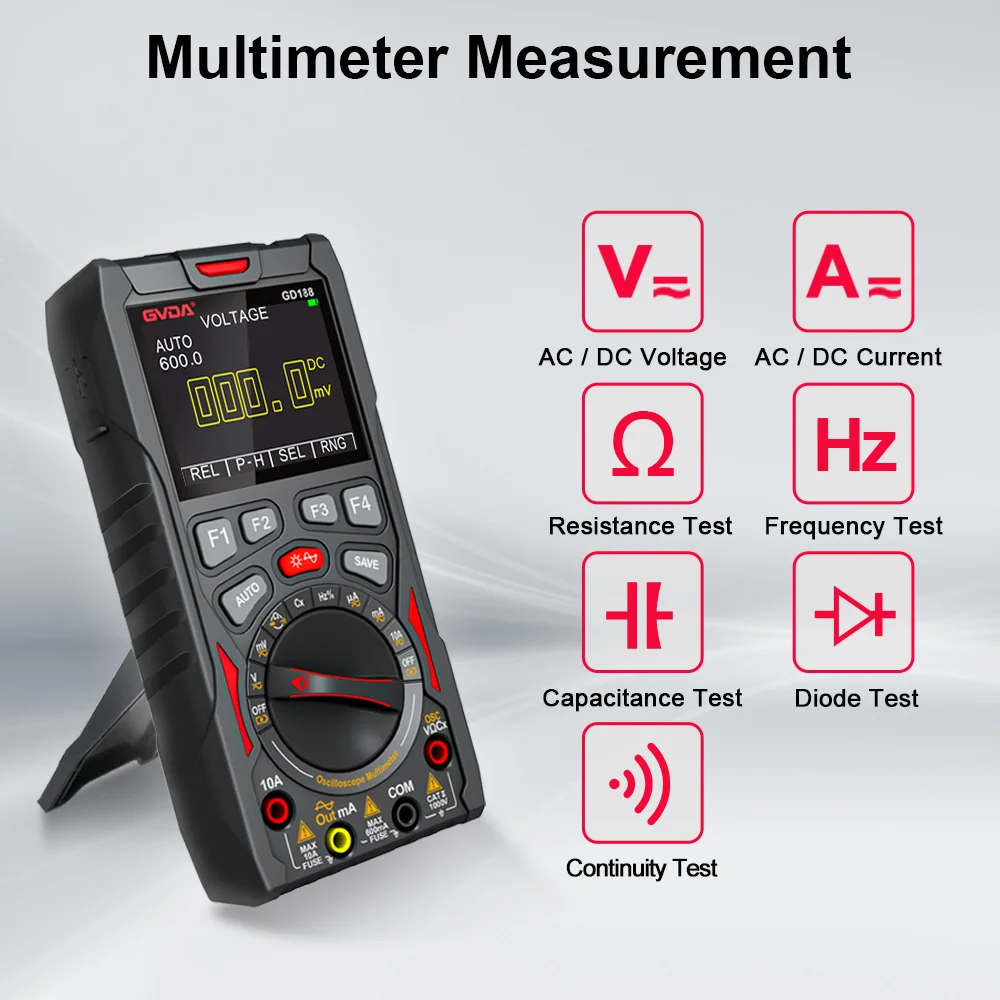 GVDA Digital Oscilloscope 12MHz Analog Bandwidth 6000 Counts Multimeter Rechargeable Multimetro Signal Generator Multi-tester