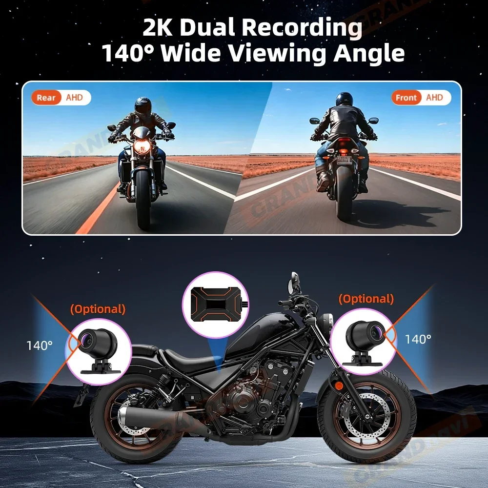 2K/1080P Dual Lens Motorcycle Dash Cam IP66 WiFi Motorcycle Video Recorder, Real-Time Playback TF Card Motorbike Safe Camera