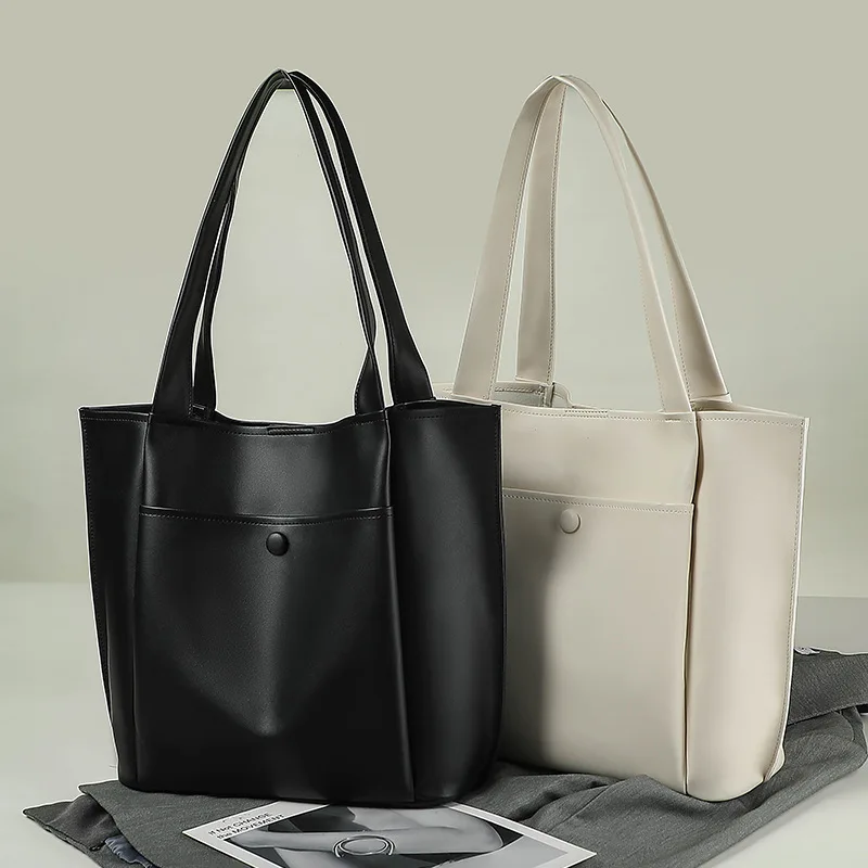 High Quality White Leather Shoulder Bags for Women Casual Female Black Tote Bags Multifunction Big-capacity Handheld Handbags