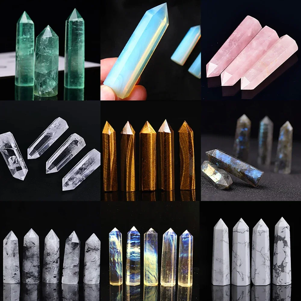 Natural Stones and Crystal Point Amethyst Wand Rose Quartz Mineral Stone Crystals Crafts 7pcs Set Christmas Home Decoration