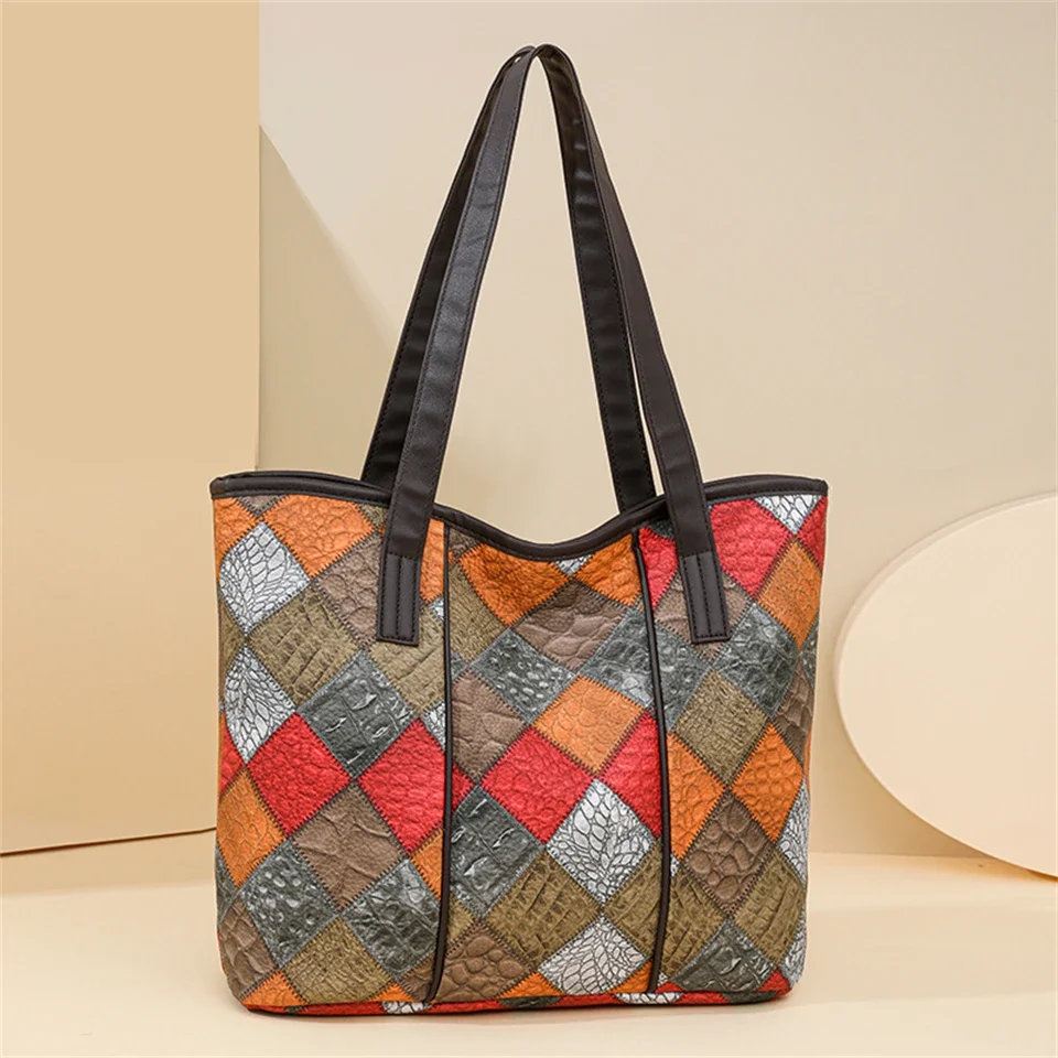 

New Women's Large Capacity Commuter Handbag Casual PU Leather Patchwork Tote Bag Fashionable Underarm Single Shoulder Bag