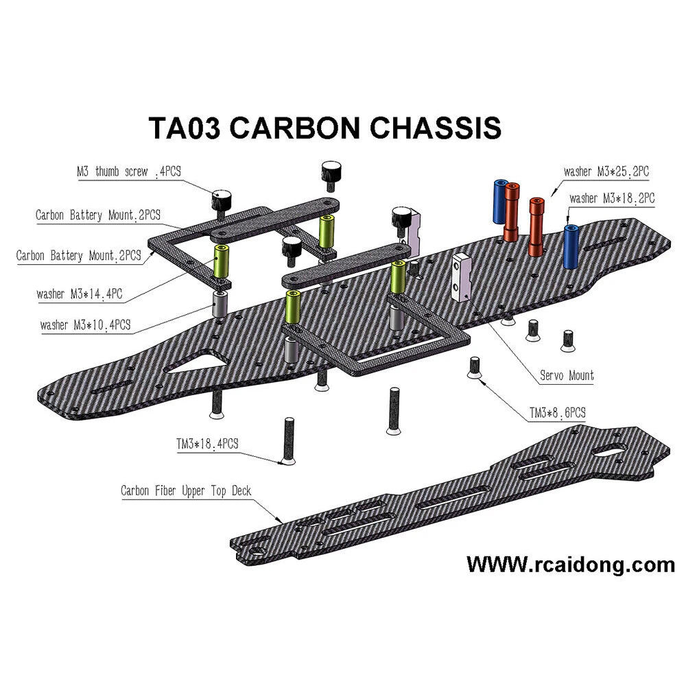 Zestaw ramy podwozia z włókna węglowego do części Tamiya TA03F Pro /TA03R TRF / TA03RS TRF