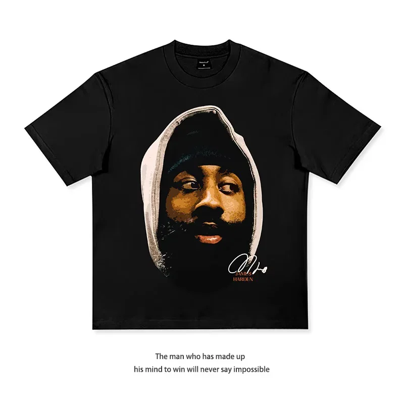 American Football Star Short Sleeve NBA James Curry Moranteo Basketball Star Harden 100% Cotton Men's T-shirt Short Sleeve Tops