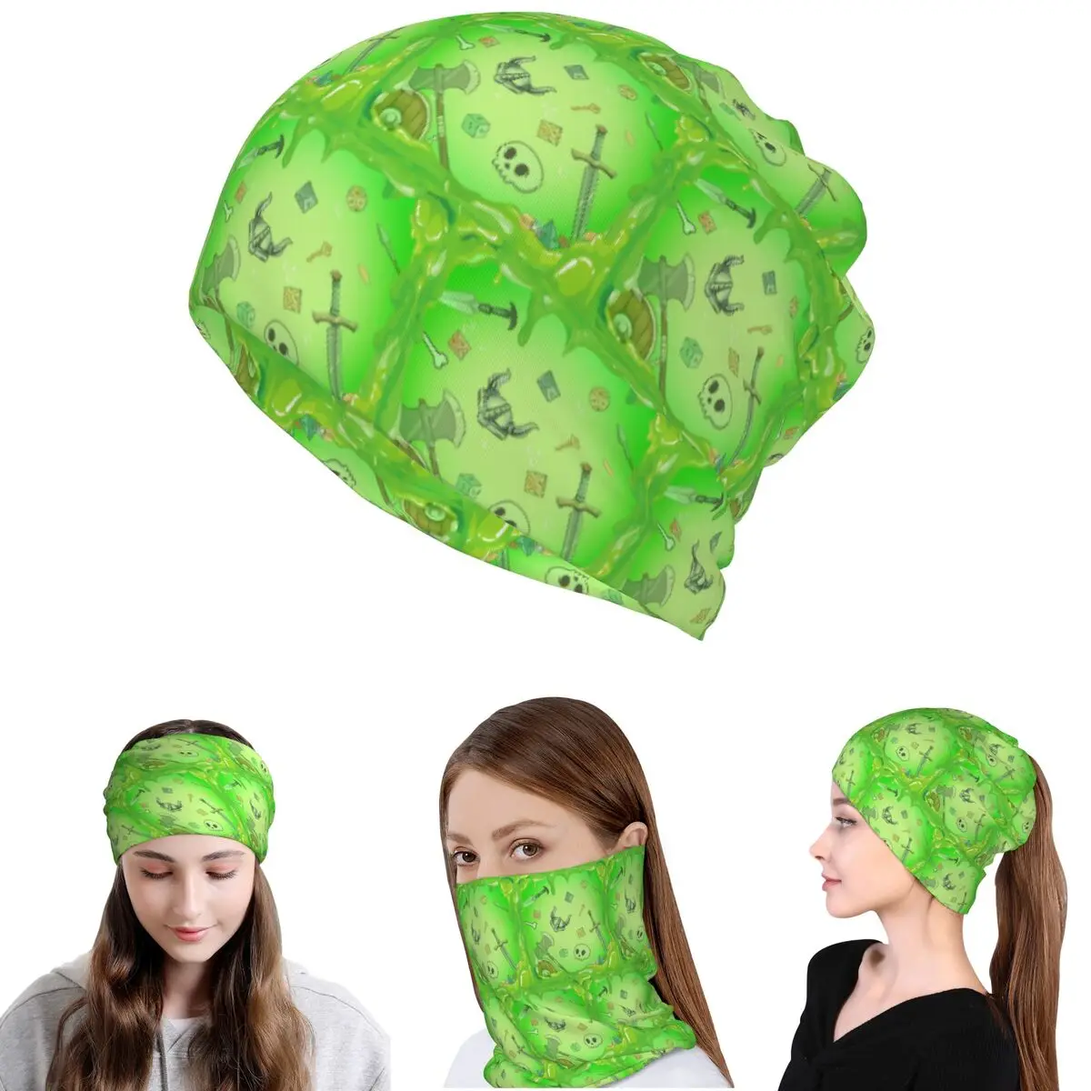 GELATINOUS CUBE Green Ooze Dnd Monster, Dnd Dice, Skull, Loot, Axe And Sword Bandana, Cubrecuello, Máscara, Bufanda, Balaclava, Gorro