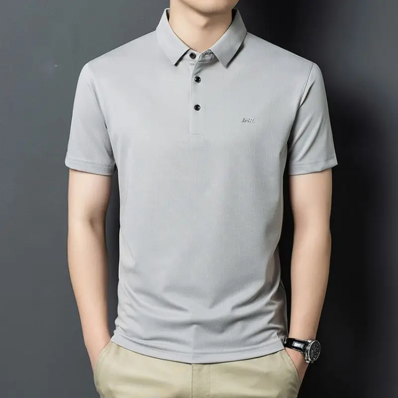2026 Summer New Arrival Middle Aged Men Lapel Short Sleeve Polo Shirt Ice Silk Breathable Casual Versatile Slim Fit Premium Dail