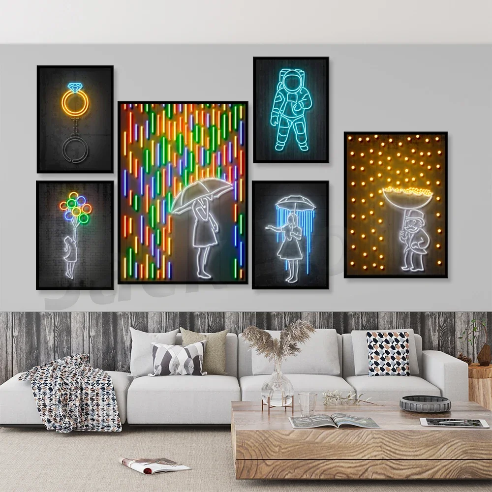 Neon Street Art Graffiti Creation Print Poster The dark side of the mind Canvas Painting Balloon Dog Wall Pictures Room Decor